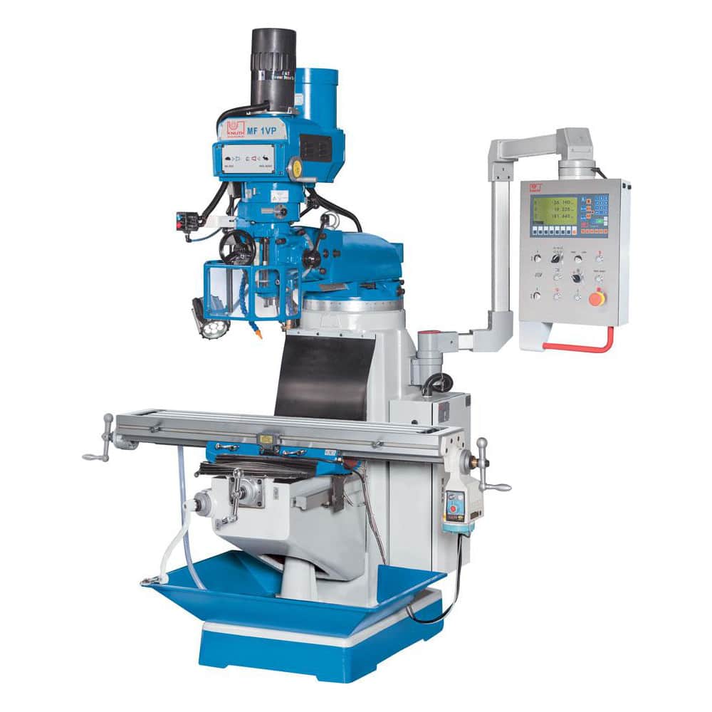 Knee Milling Machines; Minimum Spindle Speed: 60 RPM; Maximum Spindle Speed: 4200 RPM; Left-hand Head Tilt: 45 ™; Right-hand Head Tilt: 45 ™; Cross Travel: 11 in; Longitudinal Travel: 30 in; Knee Travel: 15 in; Spindle Speed Control: Frequency; Number O