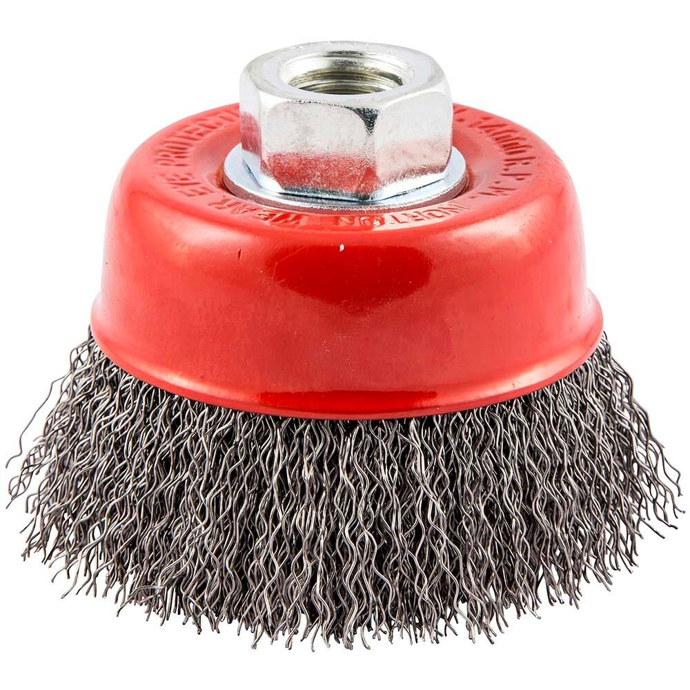 Norton - 3" Diam 5/8-11 Threaded Arbor Carbon Steel Fill Cup Brush - USA Tool & Supply
