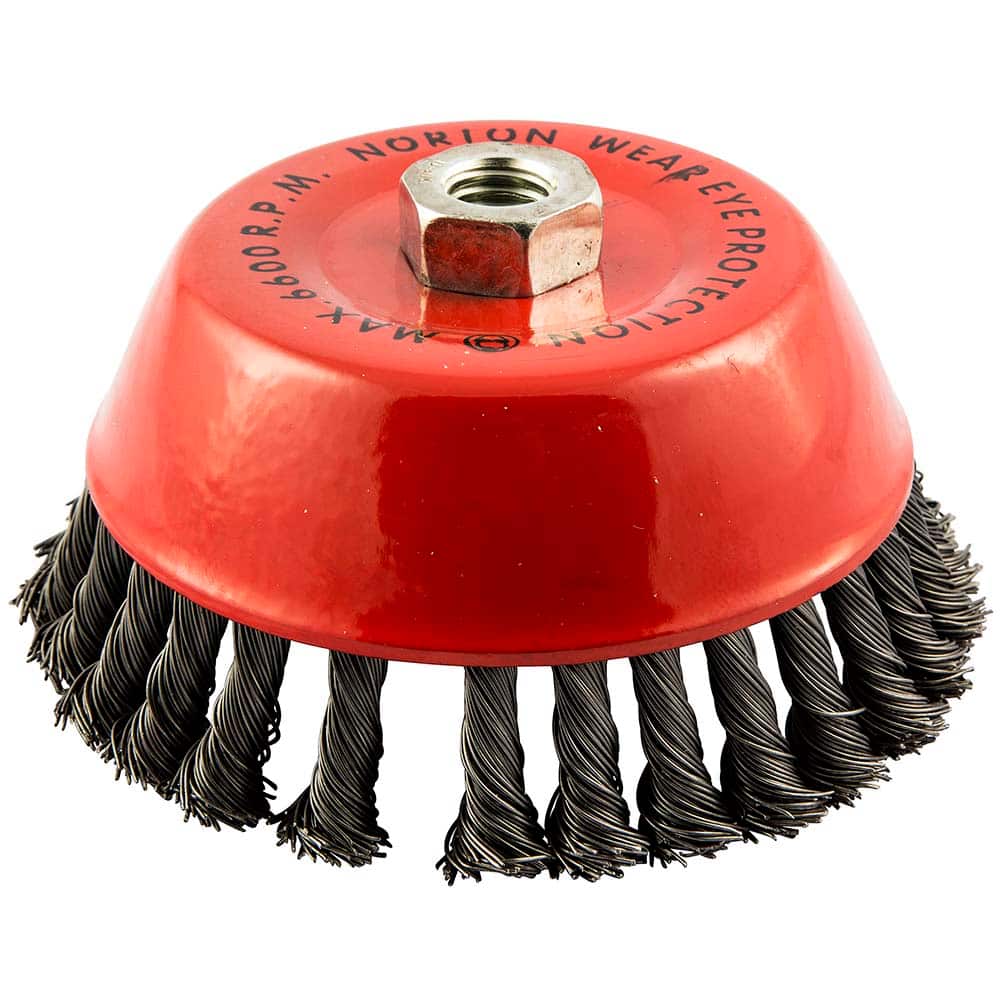 Norton - 6" Diam 5/8-11 Threaded Arbor Carbon Steel Fill Cup Brush - USA Tool & Supply