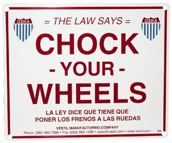 Vestil - "Chock Your Wheels", Aluminum Safety Sign - Use for Accident Prevention - USA Tool & Supply