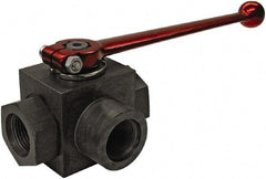 HYDAC - 1" Pipe, Full Port, Carbon Steel Full Port Ball Valve - Three Way, SAE Ends, Straight Handle, 6,000 WOG - USA Tool & Supply