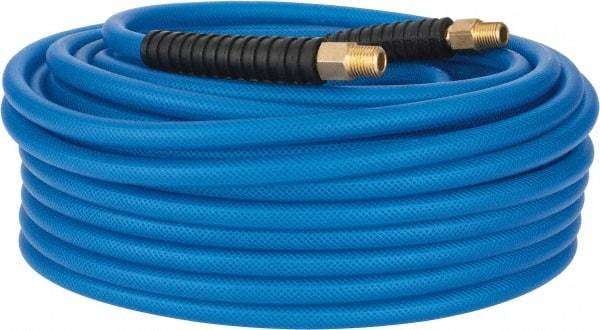 PRO-SOURCE - 1/4" ID x 0.4331" OD 100' Long Multipurpose Air Hose - MNPT(Swivel) x MNPT(Swivel) Ends, 300 Working psi, -40 to 176°F, 1/4" Fitting, Transparent Blue - USA Tool & Supply
