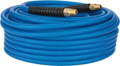 PRO-SOURCE - 1/4" ID x 0.4331" OD 100' Long Multipurpose Air Hose - MNPT(Swivel) x MNPT(Swivel) Ends, 300 Working psi, -40 to 176°F, 1/4" Fitting, Transparent Blue - USA Tool & Supply