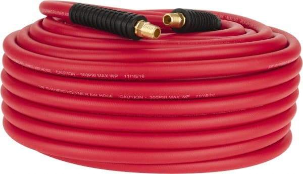 PRO-SOURCE - 3/8" ID x 0.6496" OD 100' Long Multipurpose Air Hose - MNPT x MNPT Ends, 300 Working psi, -40 to 180°F, 1/4" Fitting, Red - USA Tool & Supply