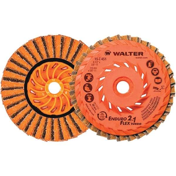WALTER Surface Technologies - 4-1/2" Disc Diam, 5/8-11 Center Hole, Type 27 Ceramic Flap Disc - 13,300 Max RPM, Plastic Backing, Arbor Attaching System, Non-Woven - USA Tool & Supply