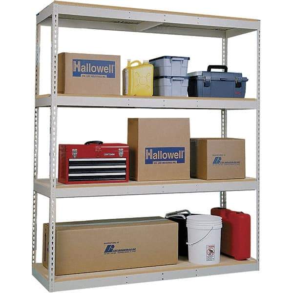 Hallowell - 4 Shelf Starter Open Steel Shelving - 500 Lb Capacity, 72" Wide x 84" High x 24" Deep, Tan - USA Tool & Supply