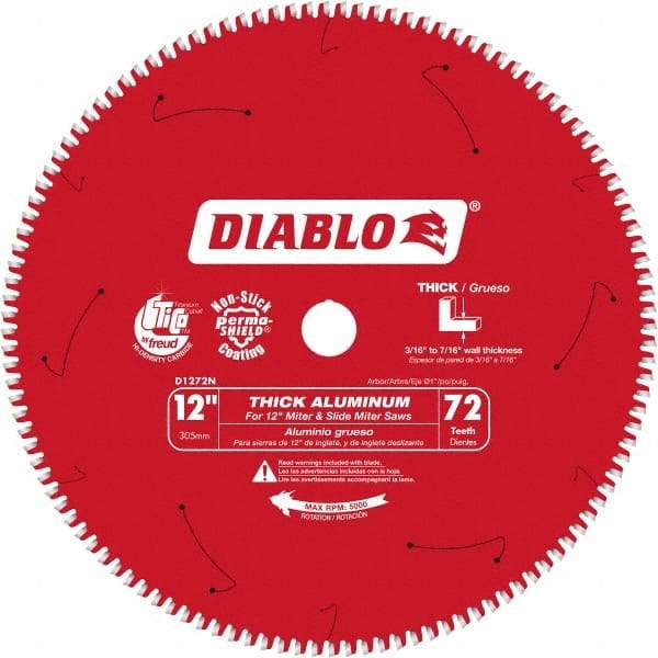 Freud - 12" Blade Diam, 72 Teeth, Carbide-Tipped Cold Saw Blade - 1" Arbor Hole Diam, 0.071" Blade Thickness - USA Tool & Supply