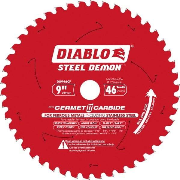 Freud - 9" Blade Diam, 46 Teeth, Carbide-Tipped Cold Saw Blade - 1" Arbor Hole Diam, 1/16" Blade Thickness - USA Tool & Supply