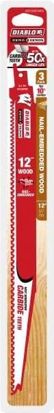 Freud - 12" Long x 1" Thick, Carbide Reciprocating Saw Blade - Tapered Profile, 6 TPI, Toothed Edge, Tang Shank - USA Tool & Supply