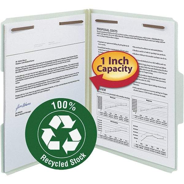 SMEAD - 11-5/8 x 9-1/2", Letter Size, Gray/Green, Classification Folders with Top Tab Fastener - 25 Point Stock, Assorted Tab Cut Location - USA Tool & Supply