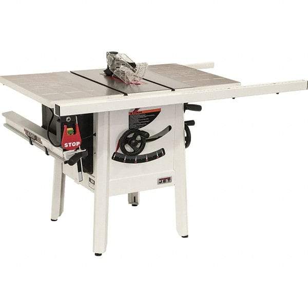 Jet - 10" Blade Diam, 5/8" Arbor Diam, 1 Phase Table Saw - 1-3/4 hp, 27" Wide, 115 Volt, 3-1/8" Cutting Depth - USA Tool & Supply