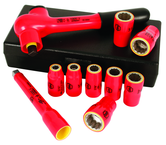 Insulated 3/8" Drive Inch Socket Set 5/16" - 3/4" 125mm Extension Bar and 3/8" Drive Ratchet in Storage Box. 10 Pc Set - USA Tool & Supply