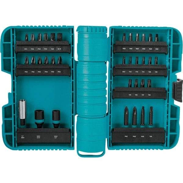 Makita - Power Bit, Insert Bit & Nut Driver Set - 1/4" Hex, #2, 1/4" Drive, Phillips, Slotted, Torx, Square Point - USA Tool & Supply