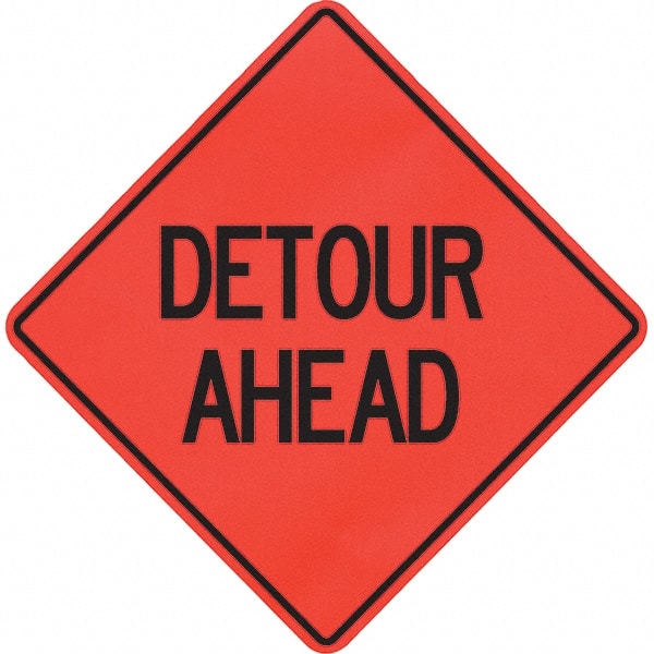 PRO-SAFE - "Detour Ahead," 48" Wide x 48" High Vinyl Traffic Control Sign - USA Tool & Supply