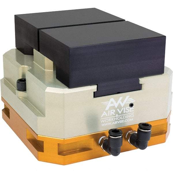 Air Vise Workholding - 4" Jaw Width, 15/16" Throat Depth, Air Precision Self Centering Vise - 200 Max Operating psi - USA Tool & Supply