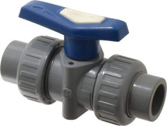 Simtech - 1/2" Pipe, Full Port, CPVC True Union Design Ball Valve - Inline - Two Way Flow, FNPT x FNPT (with Socket Adapter) Ends, Tee Handle, 232 WOG - USA Tool & Supply