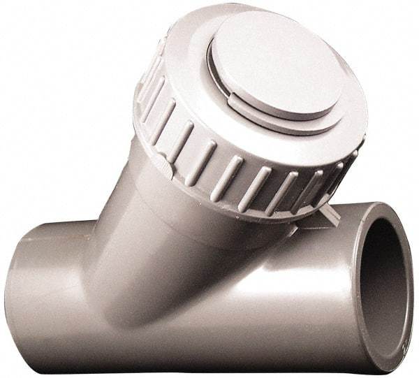Simtech - 1/2" Pipe, Socket Ends, PVC Y-Strainer - 150 psi Pressure Rating - USA Tool & Supply