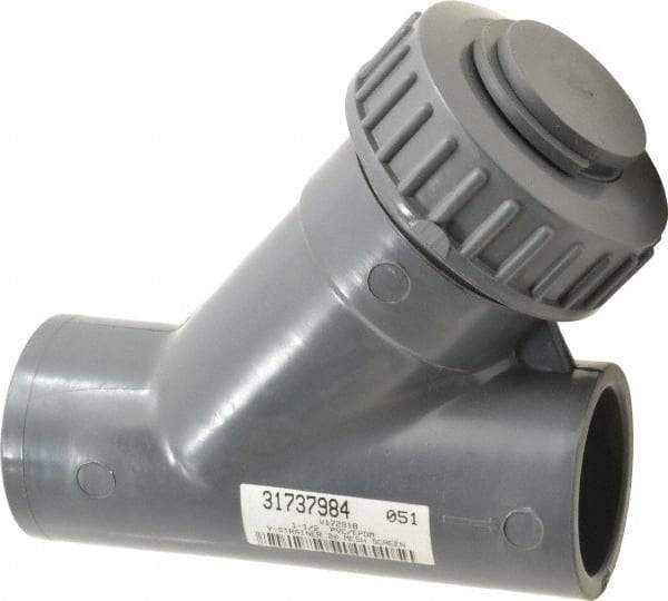 Simtech - 1-1/2" Pipe, Socket Ends, PVC Y-Strainer - 90 psi Pressure Rating - USA Tool & Supply