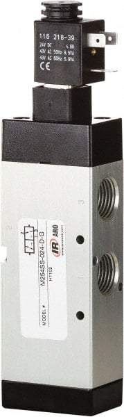 ARO/Ingersoll-Rand - 1/2" Inlet x 1/2" Outlet, Single Solenoid Actuator, Spring Return, 2 Position, Body Ported Solenoid Air Valve - 120 VAC Input, 4.32 CV, 3 Way, 115 psi, 122° Max Temp, 15° Min Temp - USA Tool & Supply