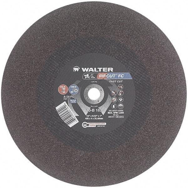 WALTER Surface Technologies - 16" 24 Grit Aluminum Oxide Cutoff Wheel - 5/32" Thick, 1" Arbor, 3,800 Max RPM, Use with Stationary Tools - USA Tool & Supply