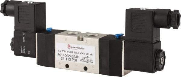 PRO-SOURCE - 1/4", 5/2 Way Double Stacking Solenoid Valve - 24 VDC, 0.98 CV Rate, 2.6" High x 7.76" Long - USA Tool & Supply