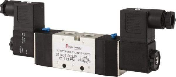 PRO-SOURCE - 1/4", 5/2 Way Double Stacking Solenoid Valve - 110 VAC, 0.98 CV Rate, 2.6" High x 7.76" Long - USA Tool & Supply