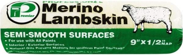 Premier Paint Roller - 1/2" Nap, 9" Wide Paint Roller Cover - Semi-Rough Texture, Lambskin - USA Tool & Supply