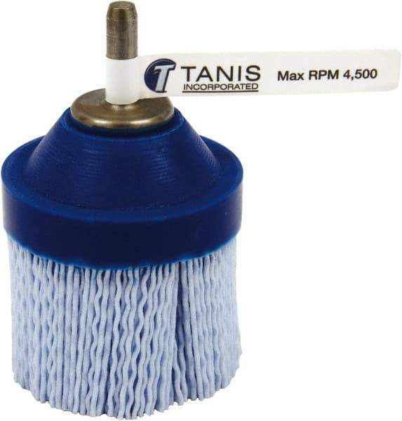 Tanis - 80 Grit, 2-1/2" Brush Diam, Crimped, End Brush - 1/4" Diam Steel Shank, 4,500 Max RPM - USA Tool & Supply