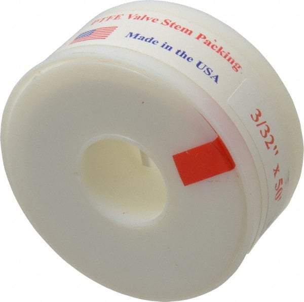 Made in USA - 3/32" x 50' Spool Length, PTFE Compression Packing - -450 to 550° F, White - USA Tool & Supply