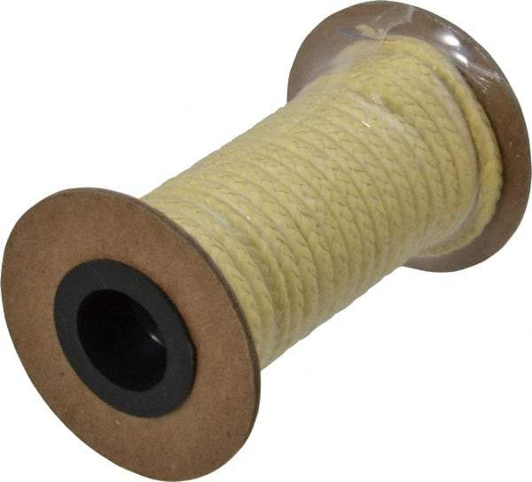 Made in USA - 3/16" x 22' Spool Length, TFE/Aramid Compression Packing - 5,000 Max psi, -100 to 500° F, Yellow - USA Tool & Supply
