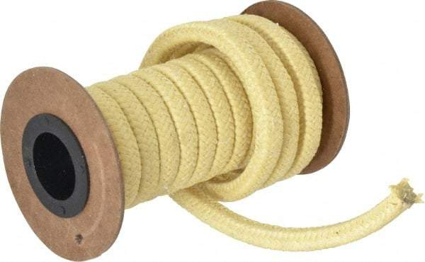 Made in USA - 5/16" x 8.2' Spool Length, TFE/Aramid Compression Packing - 5,000 Max psi, -100 to 500° F, Yellow - USA Tool & Supply