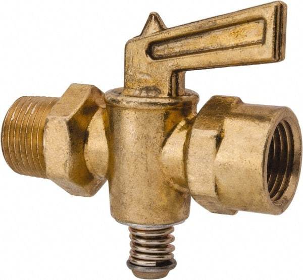 Parker - 3/8" Pipe, Female Pipe to Male Pipe Drain Cock & Shutoff Valve - 3/8-18 Thread, 30 Max psi - USA Tool & Supply