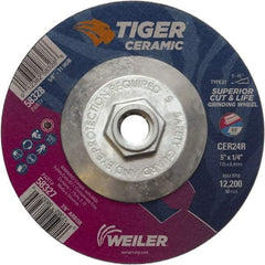 Weiler - 24 Grit, 5" Wheel Diam, Type 27 Depressed Center Wheel - Medium Grade, Ceramic, R Hardness, 12,200 Max RPM - USA Tool & Supply