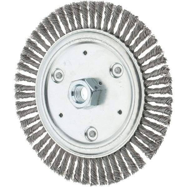 Tru-Maxx - 7" OD, 5/8-11 Arbor Hole, Stringer Bead Steel Wheel Brush - 3/16" Face Width, 1-1/8" Trim Length, 0.02" Filament Diam, 9,000 RPM - USA Tool & Supply