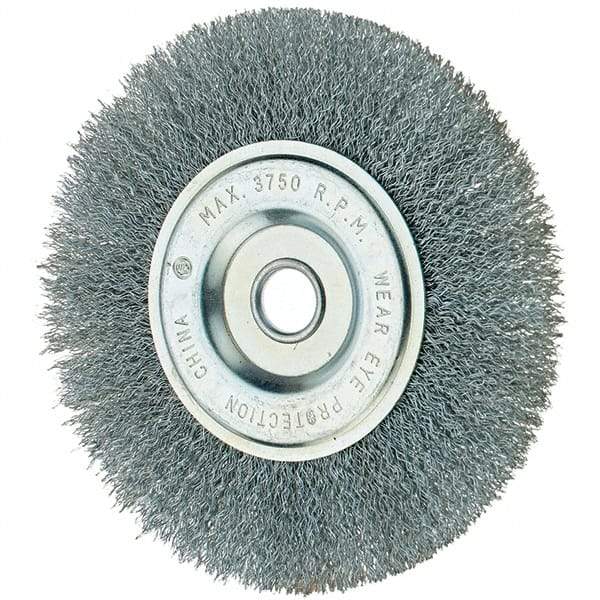 Tru-Maxx - 6" OD, 1/2" Arbor Hole, Crimped Steel Wheel Brush - 3/4" Face Width, 1-1/4" Trim Length, 0.014" Filament Diam, 6,000 RPM - USA Tool & Supply