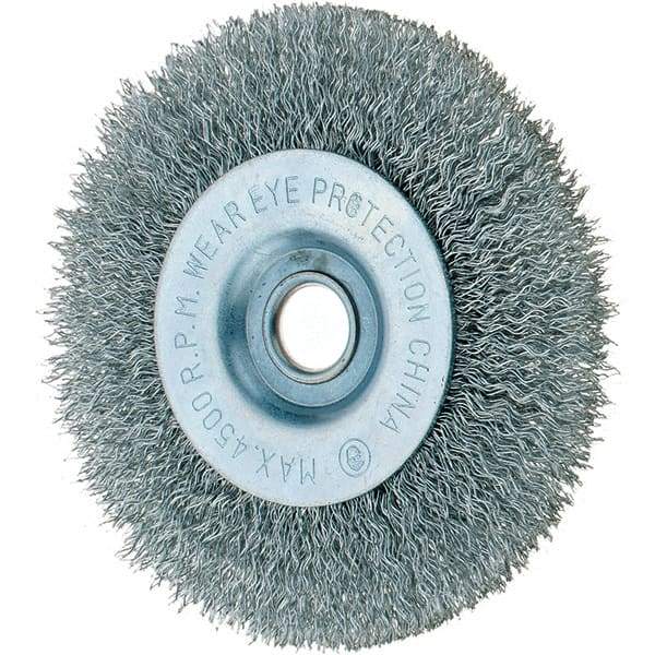 Tru-Maxx - 4" OD, 1/2" Arbor Hole, Crimped Steel Wheel Brush - 1/2" Face Width, 3/4" Trim Length, 0.014" Filament Diam, 6,000 RPM - USA Tool & Supply
