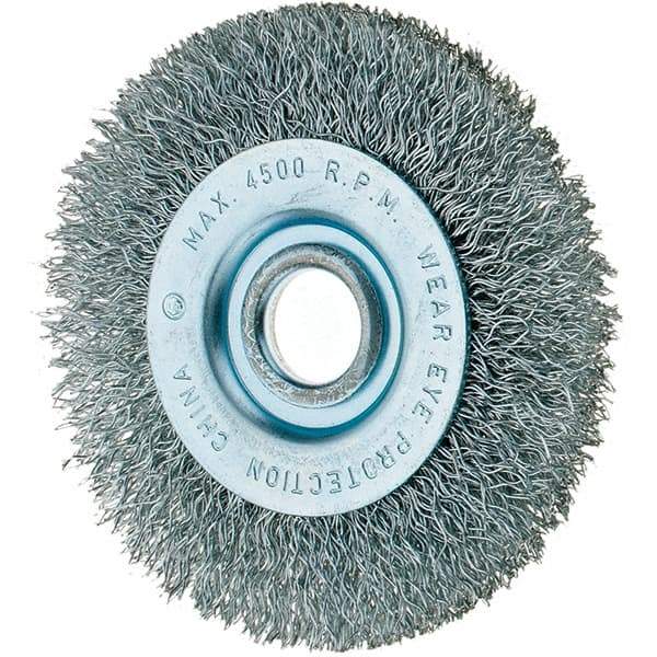 Tru-Maxx - 3" OD, 1/2" Arbor Hole, Crimped Steel Wheel Brush - 7/16" Face Width, 1/2" Trim Length, 0.008" Filament Diam, 12,500 RPM - USA Tool & Supply