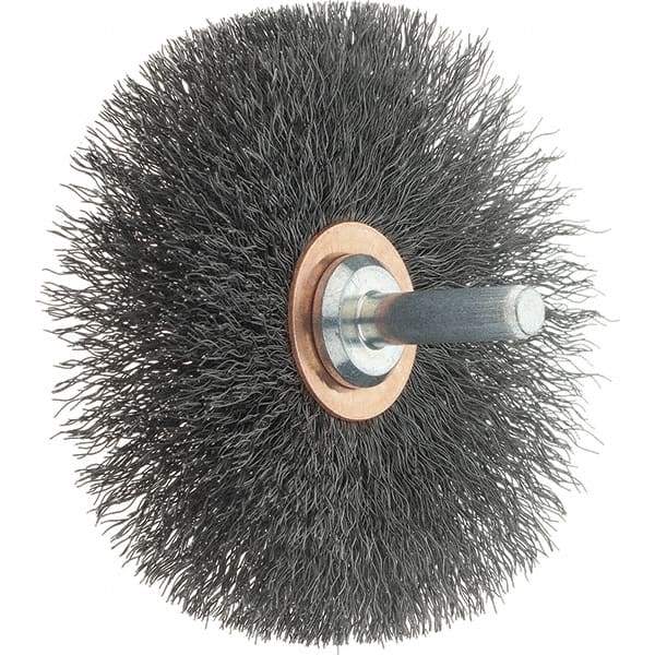 Tru-Maxx - 3" OD, 1/4" Shank Diam, Crimped Steel Wheel Brush - 1/2" Face Width, 1" Trim Length, 0.008" Filament Diam, 12,500 RPM - USA Tool & Supply