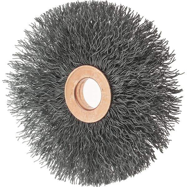 Tru-Maxx - 3" OD, 1/2" Arbor Hole, Crimped Steel Wheel Brush - 5/8" Face Width, 1" Trim Length, 0.0118" Filament Diam, 20,000 RPM - USA Tool & Supply
