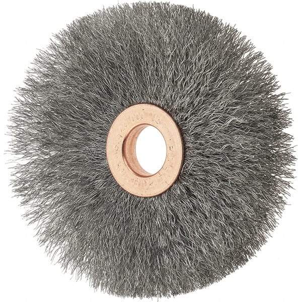Tru-Maxx - 3" OD, 1/2" Arbor Hole, Crimped Stainless Steel Wheel Brush - 5/8" Face Width, 1" Trim Length, 0.006" Filament Diam, 20,000 RPM - USA Tool & Supply