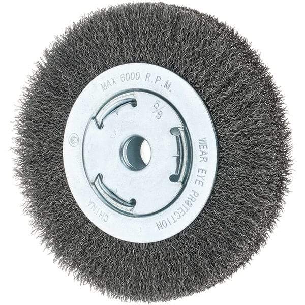 Tru-Maxx - 6" OD, 5/8-11 Arbor Hole, Crimped Steel Wheel Brush - 7/8" Face Width, 1-1/8" Trim Length, 0.014" Filament Diam, 6,000 RPM - USA Tool & Supply