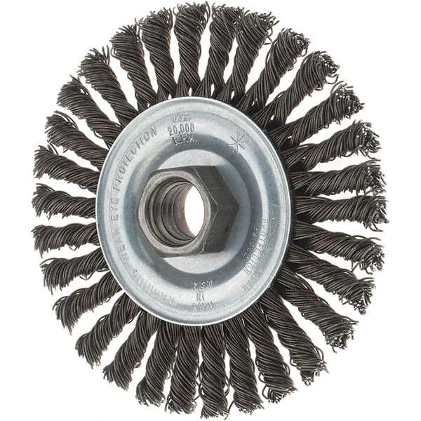 Tru-Maxx - 4" OD, 5/8-11 Arbor Hole, Stringer Bead Steel Wheel Brush - 1/4" Face Width, 7/8" Trim Length, 0.02" Filament Diam, 20,000 RPM - USA Tool & Supply