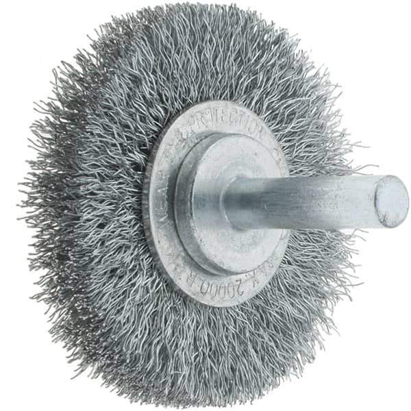 Tru-Maxx - 2" OD, 1/4" Shank Diam, Crimped Steel Wheel Brush - 3/8" Face Width, 7/16" Trim Length, 0.008" Filament Diam, 20,000 RPM - USA Tool & Supply