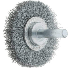 Tru-Maxx - 2" OD, 1/4" Shank Diam, Crimped Steel Wheel Brush - 3/8" Face Width, 7/16" Trim Length, 0.008" Filament Diam, 20,000 RPM - USA Tool & Supply