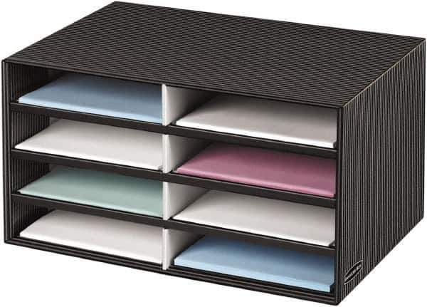 BANKERS BOX - 8 Compartments, 19-1/2" Wide x 10-1/4" High x 12-3/8" Deep, Literature Organizer - Corrugated Cardboard, Black/Gray - USA Tool & Supply