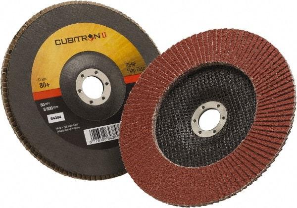3M - 80 Grit, 7" Disc Diam, 7/8" Center Hole, Type 27 Ceramic Flap Disc - 8,500 Max RPM, Polyester Backing, Arbor Attaching System, Coated - USA Tool & Supply