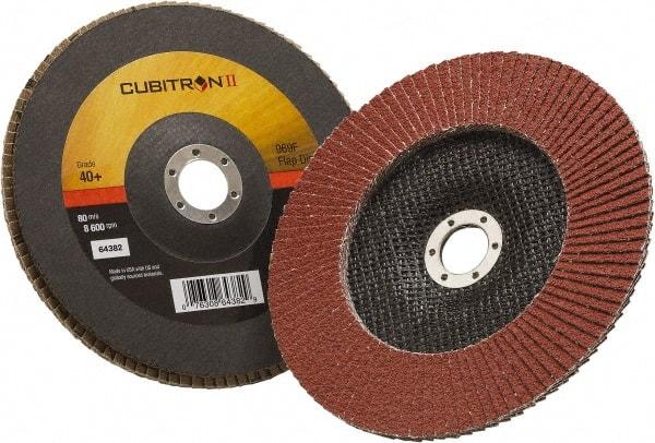 3M - 40 Grit, 7" Disc Diam, 7/8" Center Hole, Type 27 Ceramic Flap Disc - 8,500 Max RPM, Polyester Backing, Arbor Attaching System, Coated - USA Tool & Supply