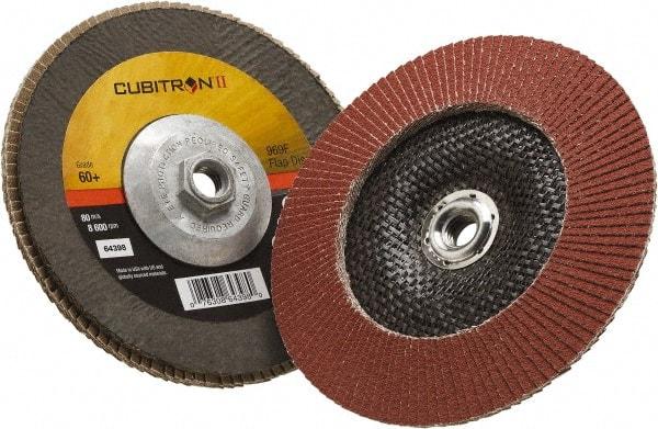 3M - 60 Grit, 7" Disc Diam, 5/8-11 Center Hole, Type 29 Ceramic Flap Disc - 8,500 Max RPM, Polyester Backing, Arbor Attaching System, Coated - USA Tool & Supply