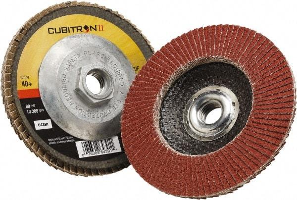 3M - 40 Grit, 4" Disc Diam, 5/8" Center Hole, Type 29 Ceramic Flap Disc - 15,000 Max RPM, Polyester Backing, Arbor Attaching System, Coated - USA Tool & Supply