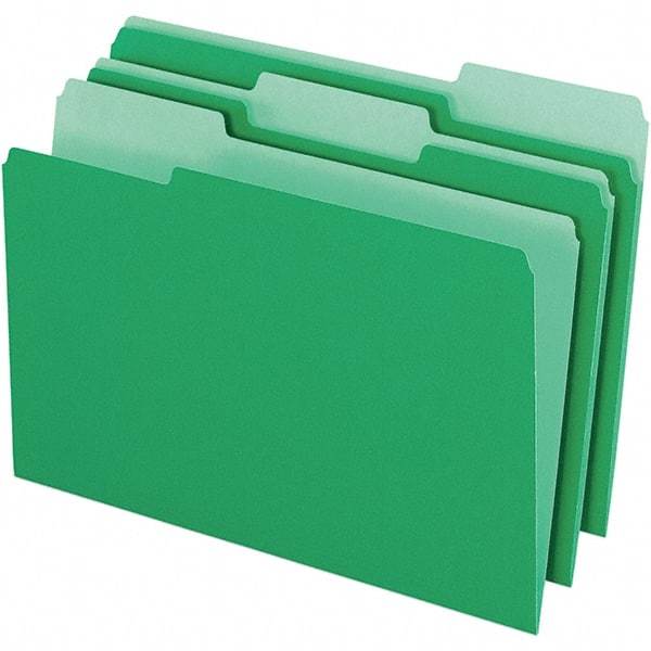 Pendaflex - 9-1/2 x 14-5/8", Legal, Green/Light Green, File Folders with Top Tab - 11 Point Stock, Assorted Tab Cut Location - USA Tool & Supply